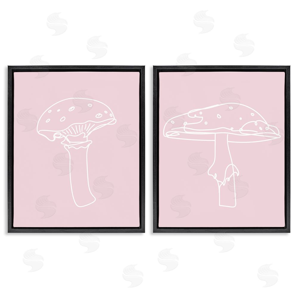 Stupell Studio Pastel Mushroom Doodles Black Floating Frame Canvas Wall Art Print