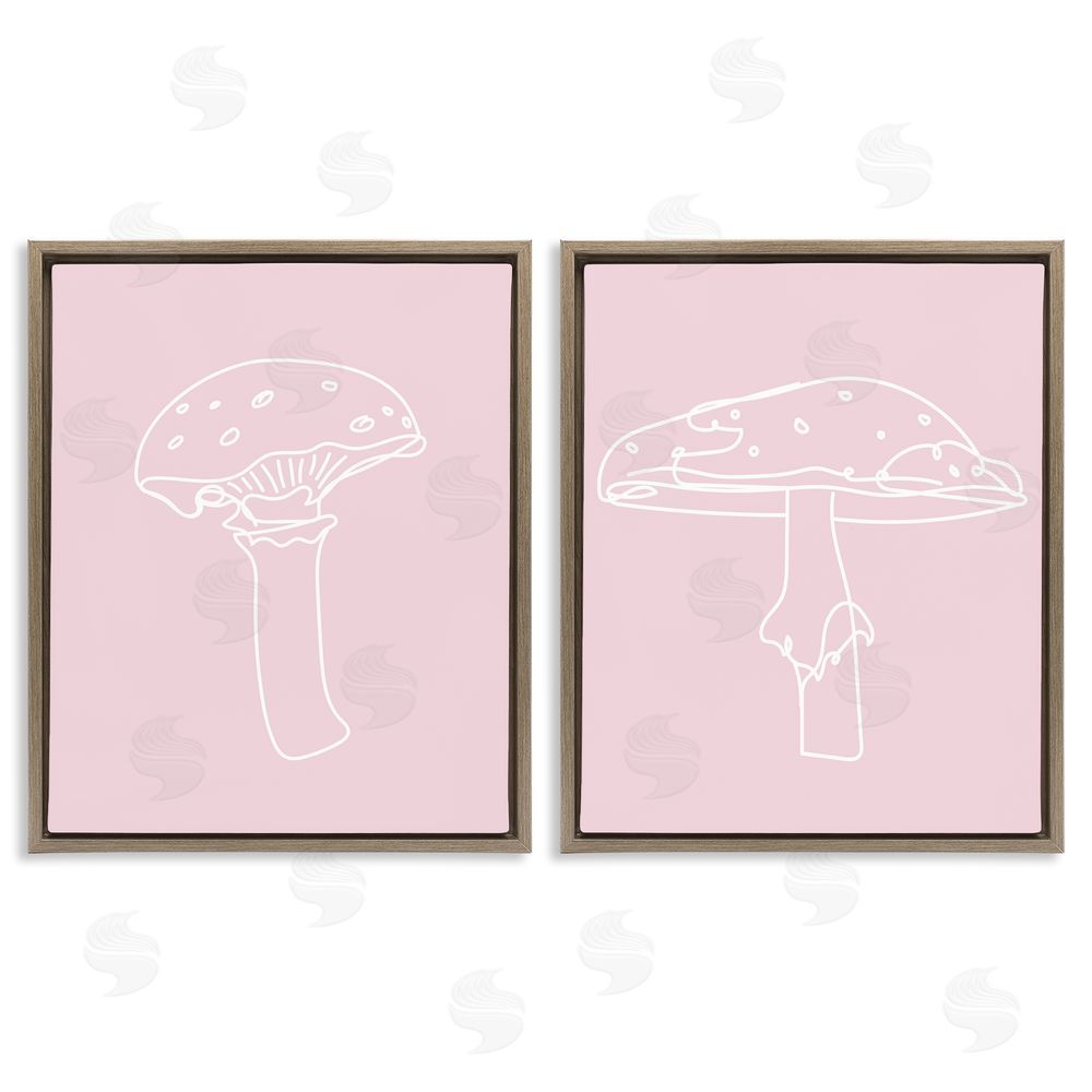 Stupell Studio Pastel Mushroom Doodles Brown Floating Frame Canvas Wall Art Print