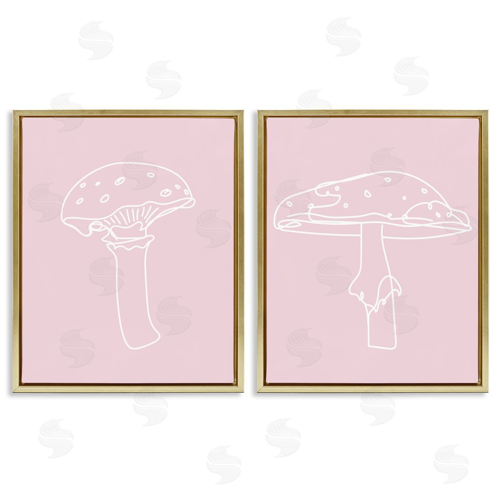 Stupell Studio Pastel Mushroom Doodles Gold Floating Frame Canvas Wall Art Print