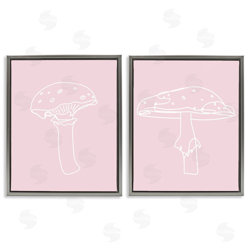 Stupell Studio Pastel Mushroom Doodles Gray Floating Frame Canvas Wall Art Print
