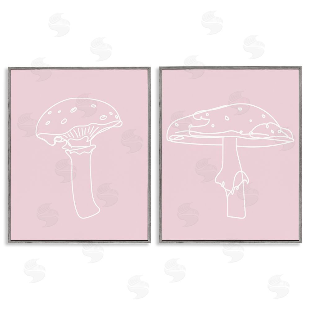 Stupell Studio Pastel Mushroom Doodles Gray Framed Giclee Wall Art Print