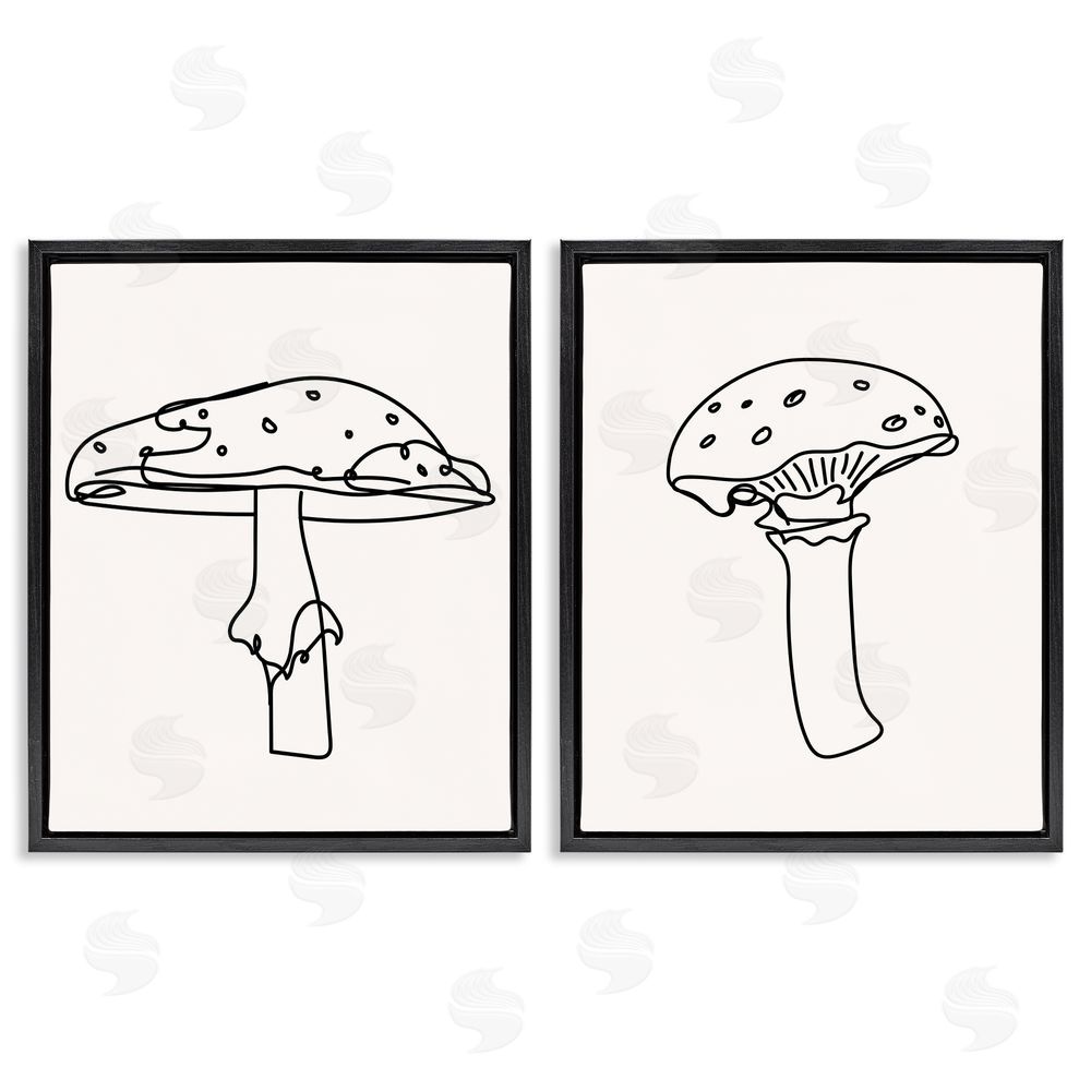 Stupell Studio Mushroom Line Doodles Black Floating Frame Canvas Wall Art Print