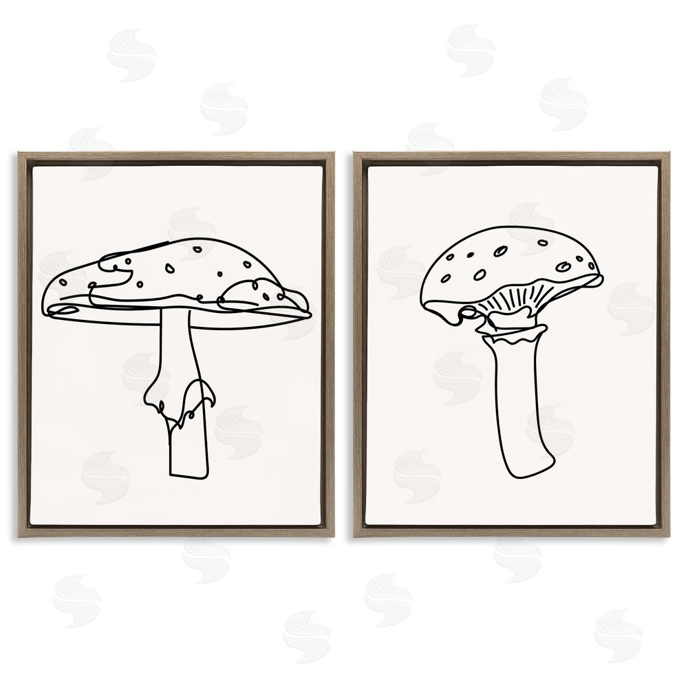 Stupell Studio Mushroom Line Doodles Brown Floating Frame Canvas Wall Art Print