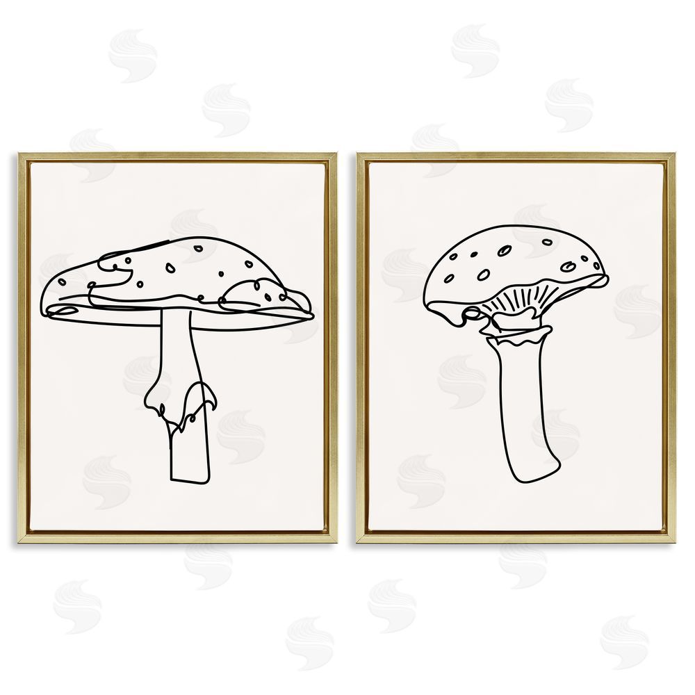 Stupell Studio Mushroom Line Doodles Gold Floating Frame Canvas Wall Art Print