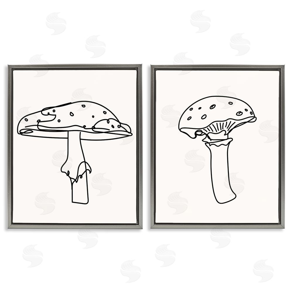 Stupell Studio Mushroom Line Doodles Gray Floating Frame Canvas Wall Art Print