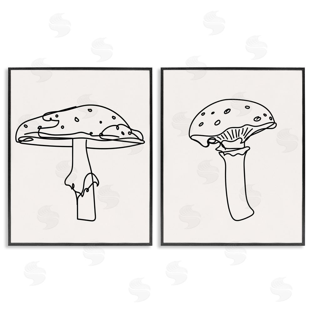 Stupell Studio Mushroom Line Doodles Black Framed Giclee Wall Art Print