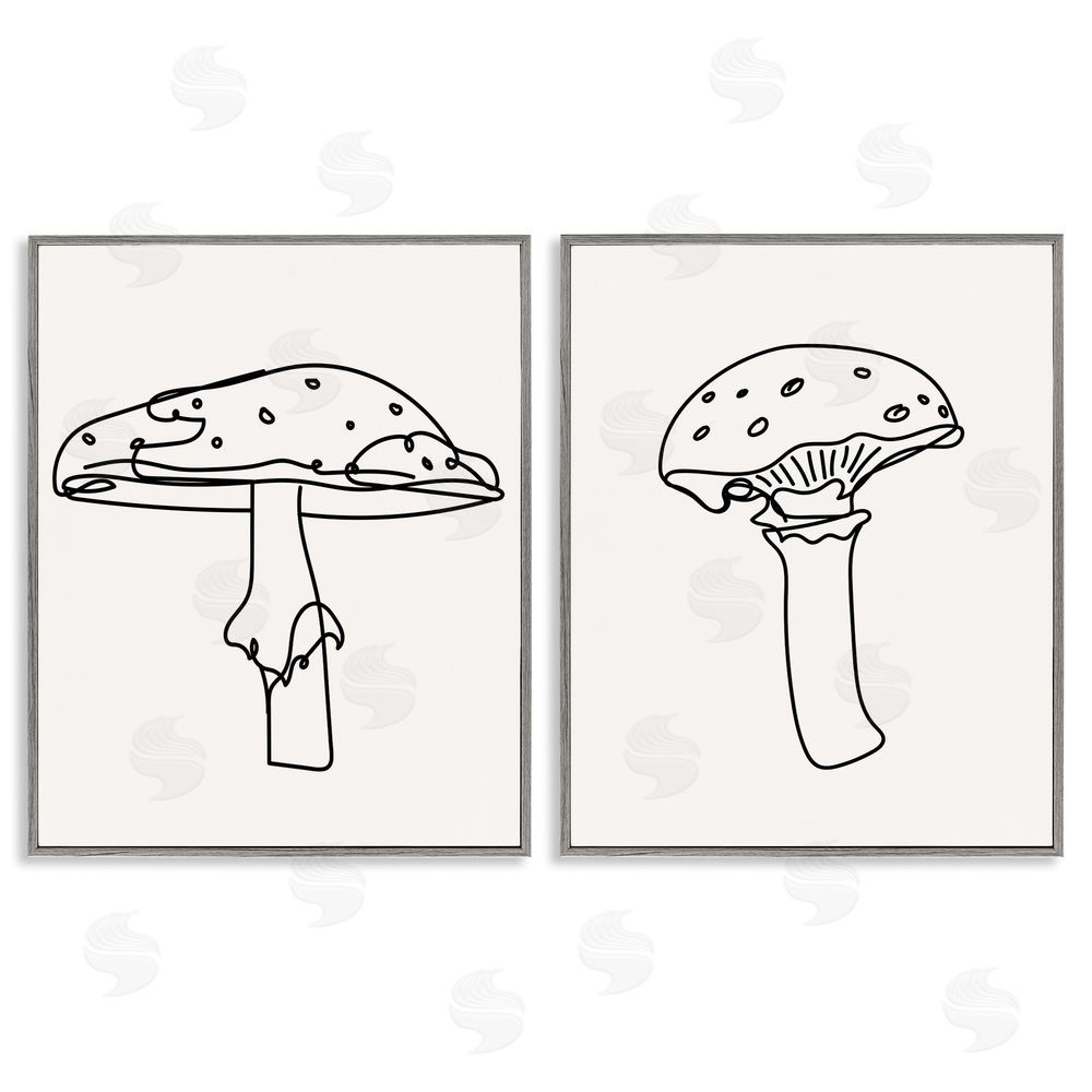 Stupell Studio Mushroom Line Doodles Gray Framed Giclee Wall Art Print