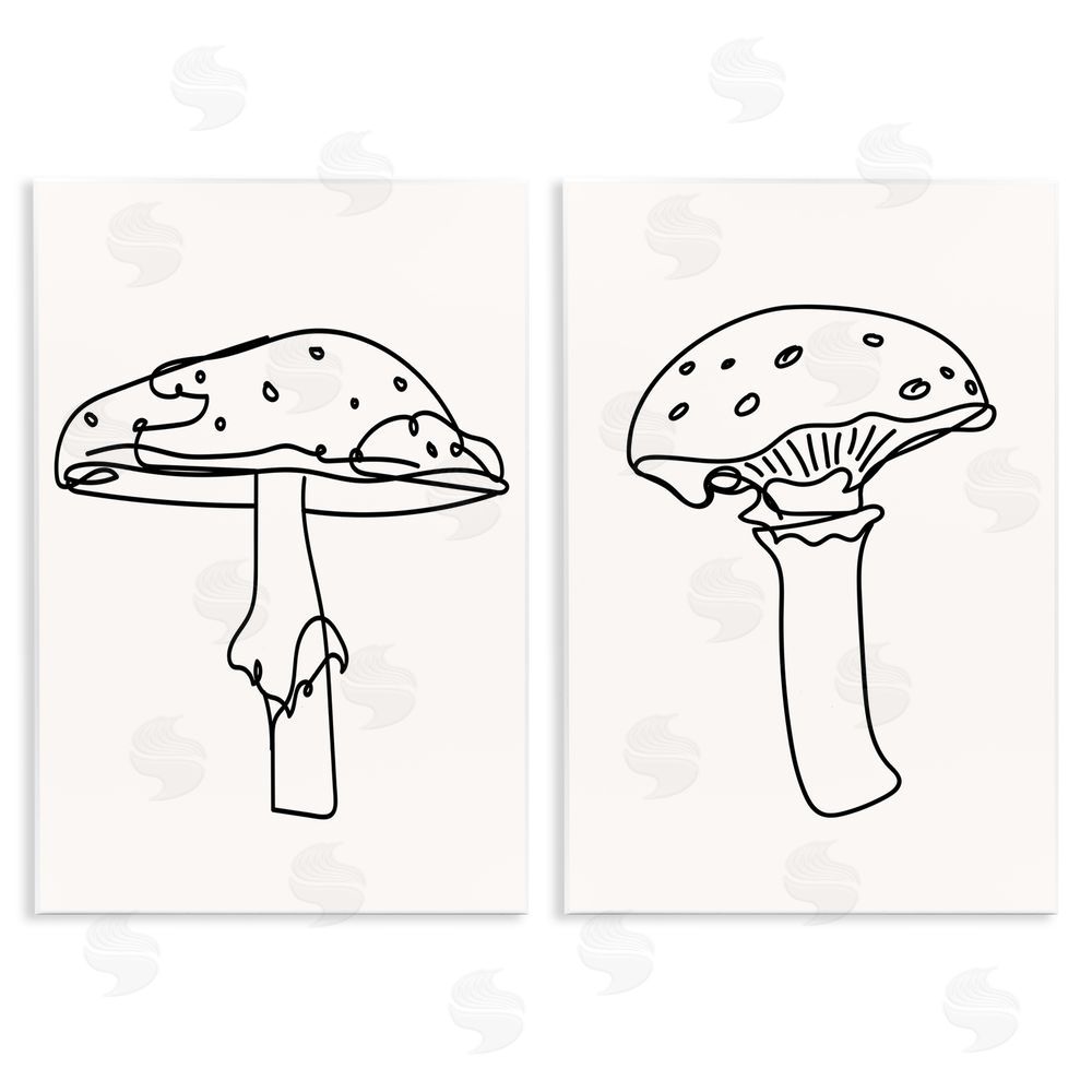 Stupell Studio Mushroom Line Doodles Wooden Wall Plaque Art Print