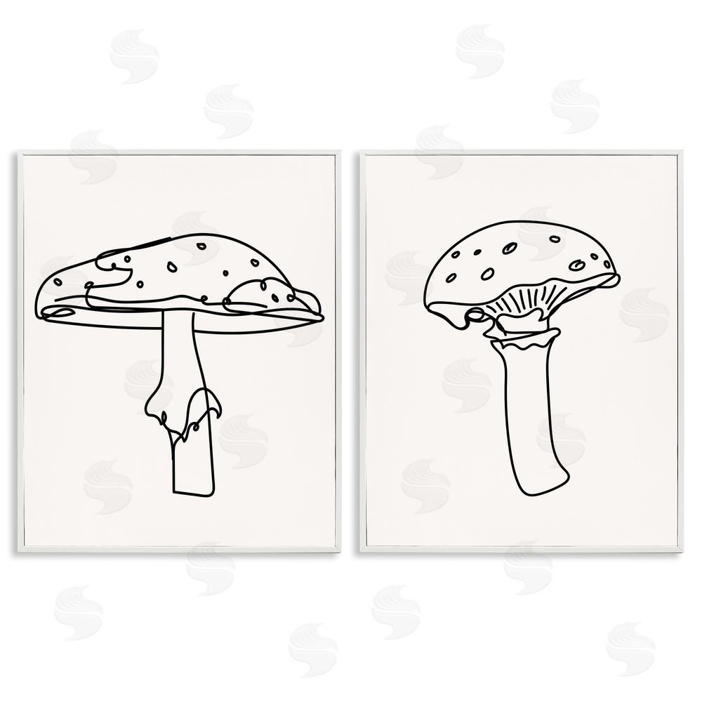 Stupell Studio Mushroom Line Doodles White Framed Giclee Wall Art Print