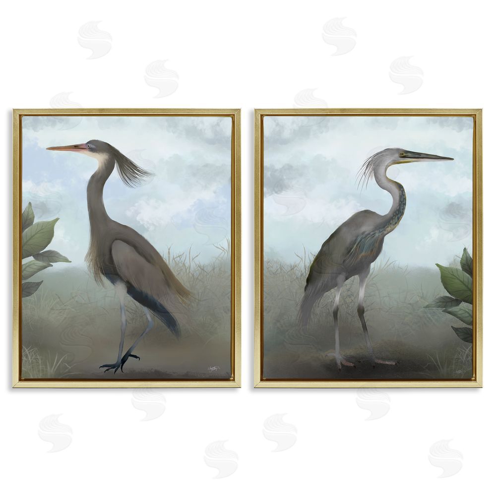 Elizabeth Medley Coastal Birds Gazing Gold Floating Frame Canvas Wall Art Print