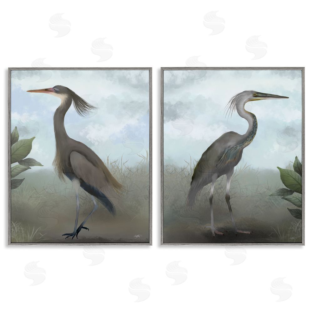 Elizabeth Medley Coastal Birds Gazing Gray Framed Giclee Wall Art Print