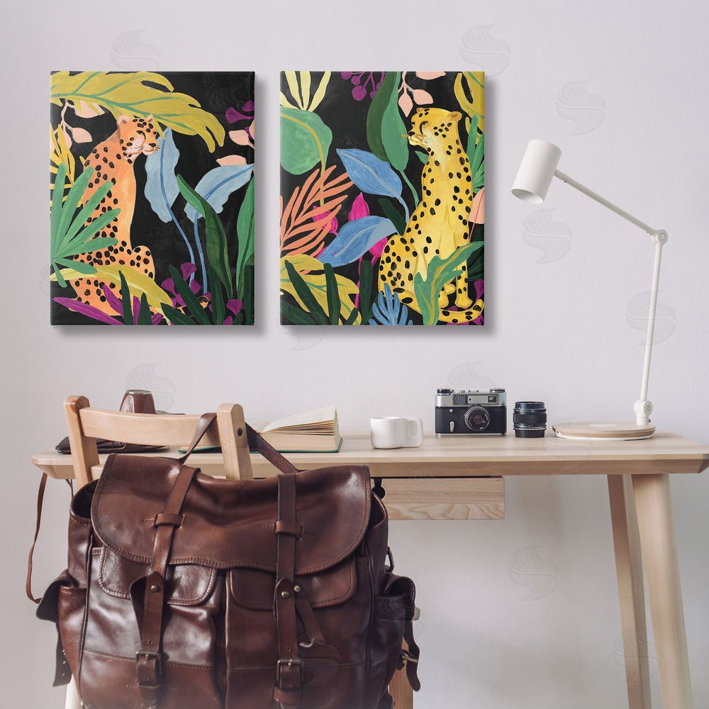 June Erica Vess Leopards & Tropical Leaves Canvas Wall Art Print in Room