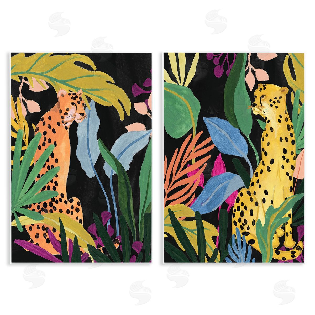 June Erica Vess Leopards & Tropical Leaves Wooden Wall Plaque Art Print