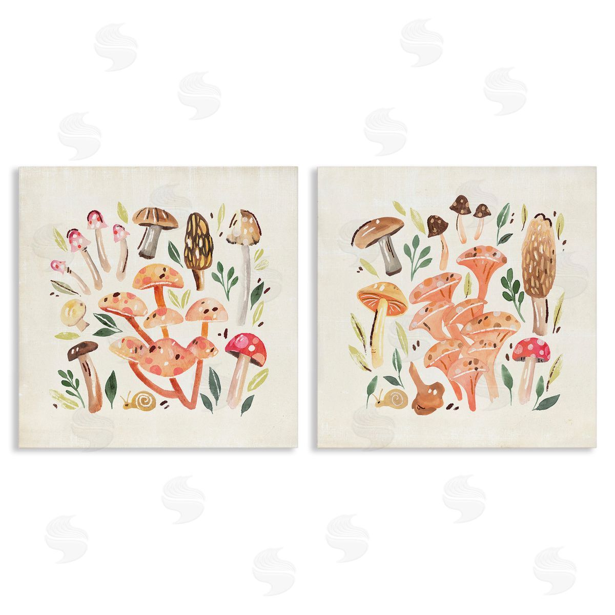 Annie Warren Mushroom & Leaves Pattern Canvas Wall Art Print