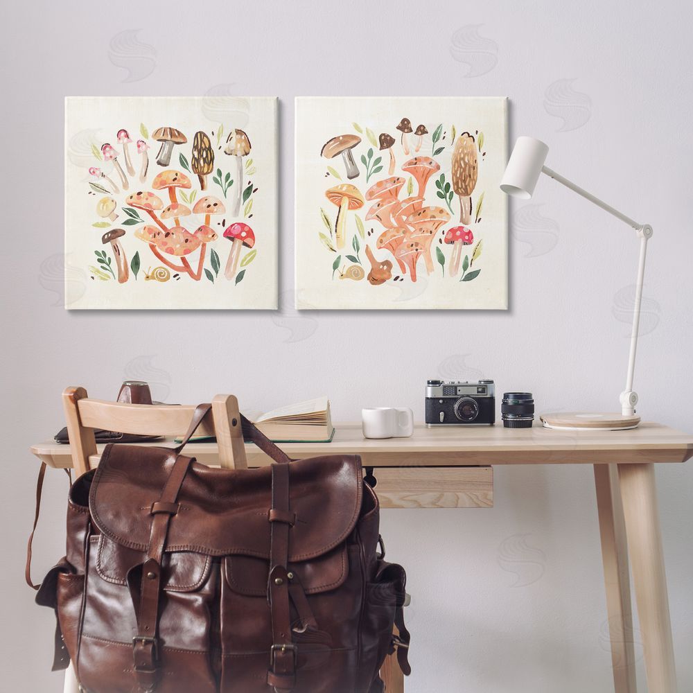 Annie Warren Mushroom & Leaves Pattern Canvas Wall Art Print in Room
