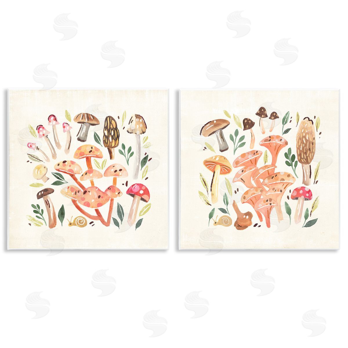Annie Warren Mushroom & Leaves Pattern Wooden Wall Plaque Art Print