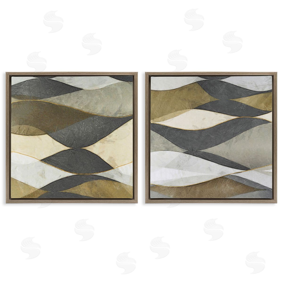 Alonzo Saunders Contemporary Layered Waves Brown Floating Frame Canvas Wall Art Print