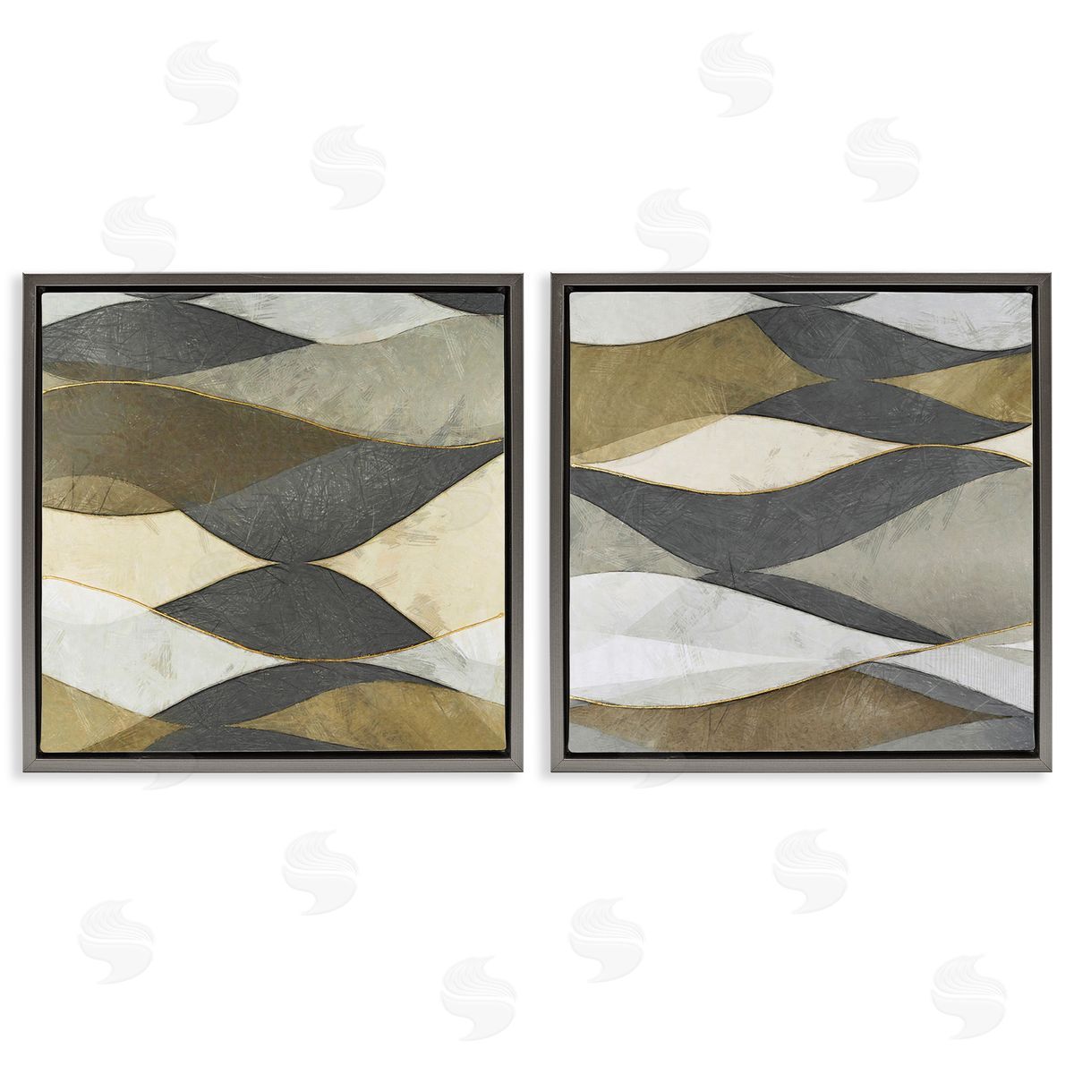Alonzo Saunders Contemporary Layered Waves Gray Floating Frame Canvas Wall Art Print