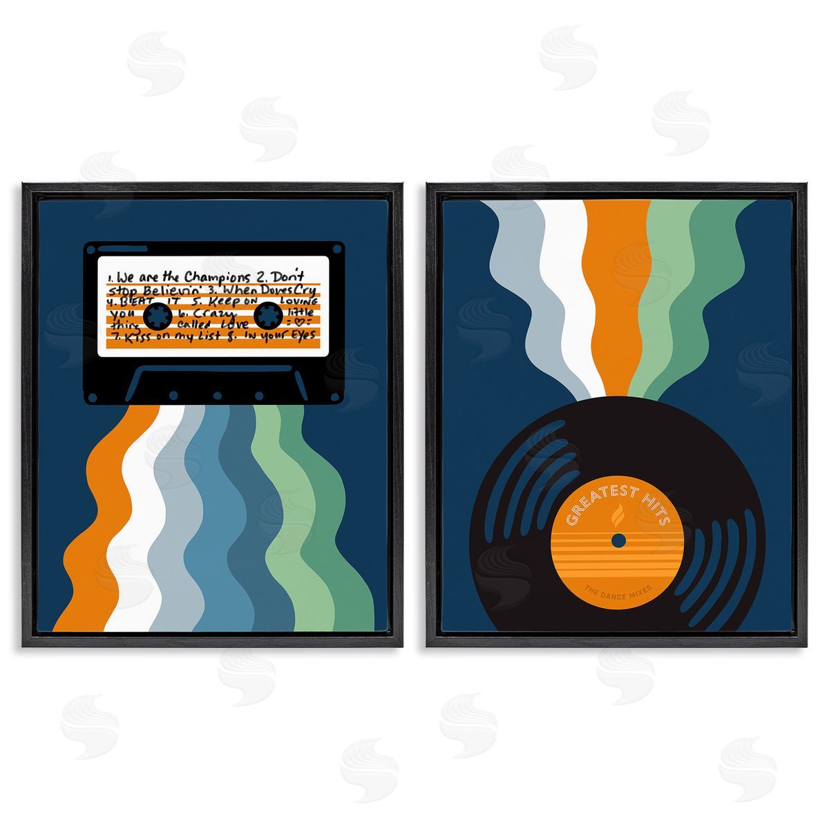 Laura Marr Retro Music with Stripes Black Floating Frame Canvas Wall Art Print