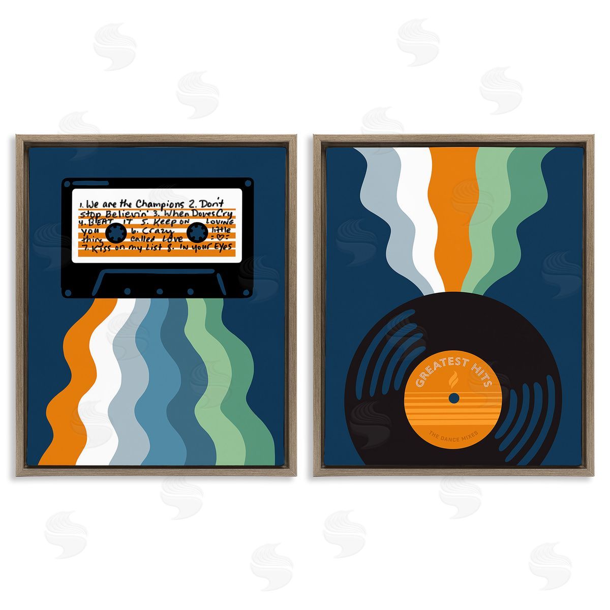 Laura Marr Retro Music with Stripes Brown Floating Frame Canvas Wall Art Print
