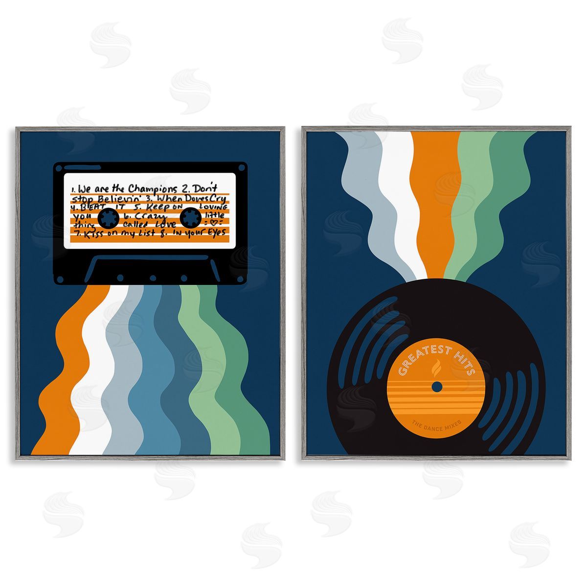 Laura Marr Retro Music with Stripes Gray Framed Giclee Wall Art Print