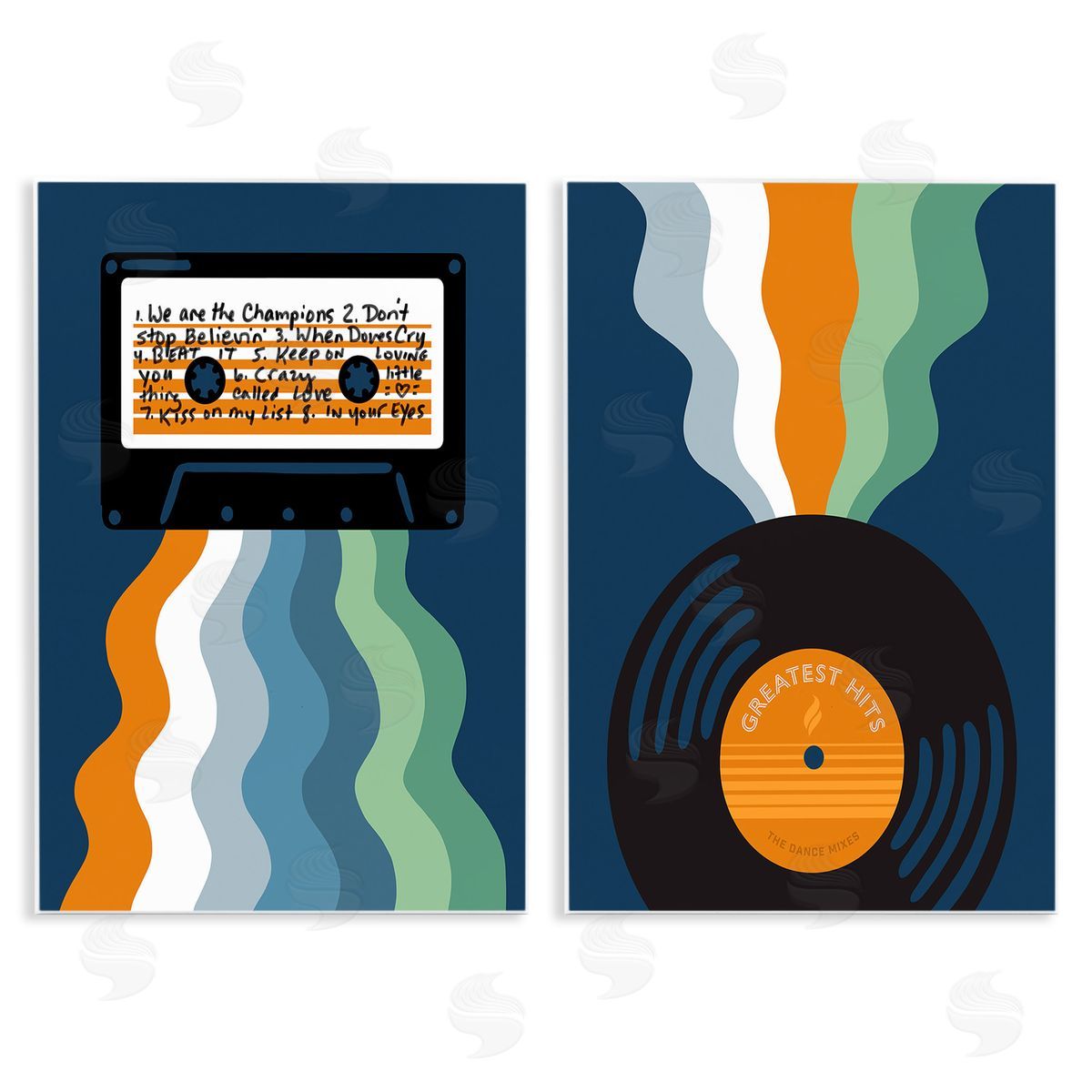 Laura Marr Retro Music with Stripes Wooden Wall Plaque Art Print
