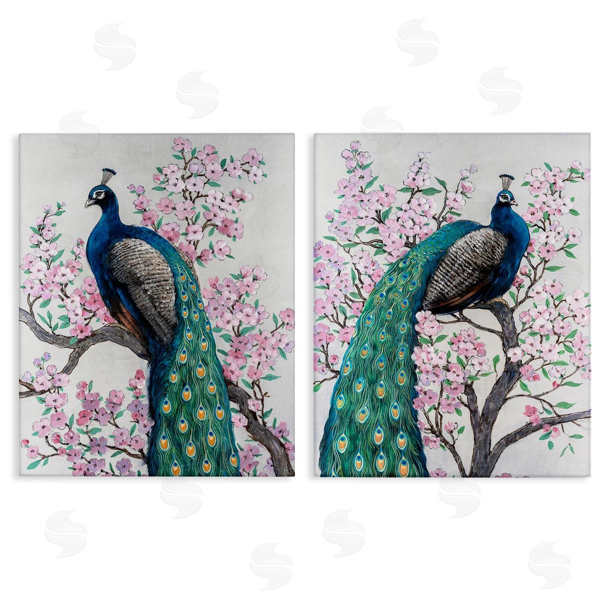 Tim O'Toole Floral Peacocks Perched Canvas Wall Art Print