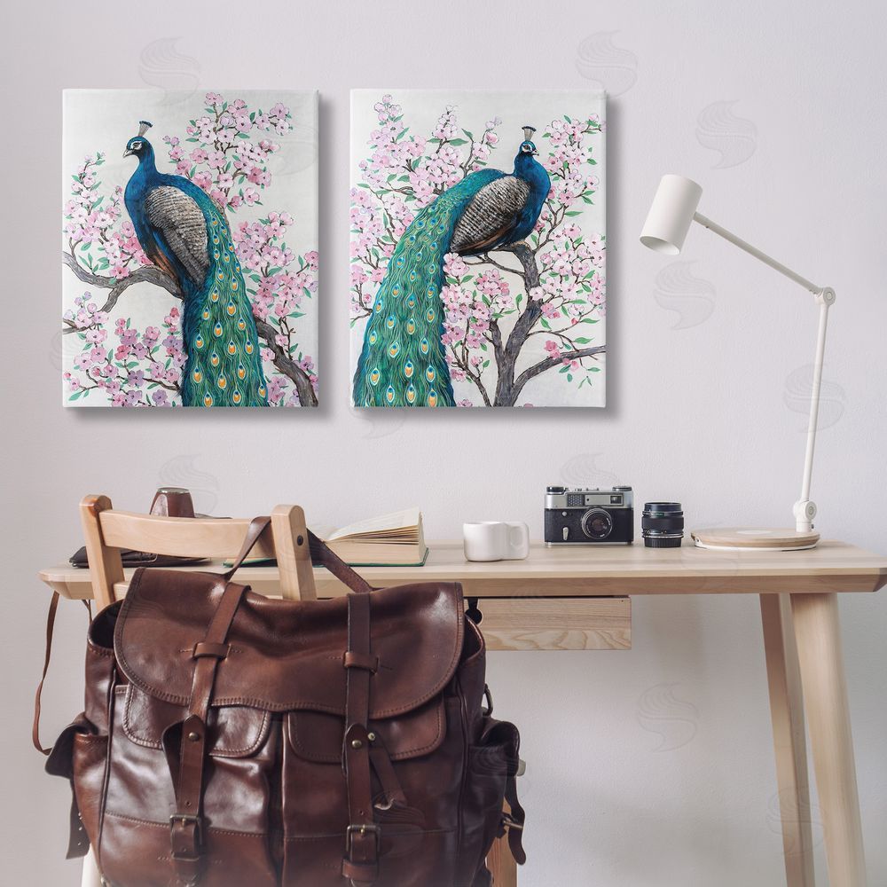 Tim O'Toole Floral Peacocks Perched Canvas Wall Art Print in Room