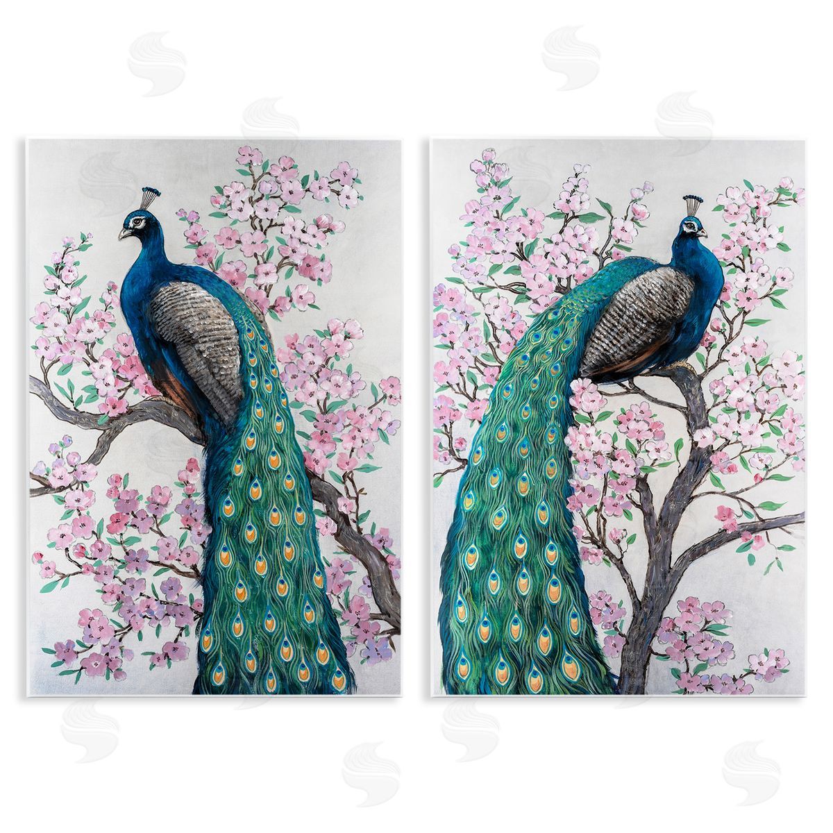 Tim O'Toole Floral Peacocks Perched Wooden Wall Plaque Art Print