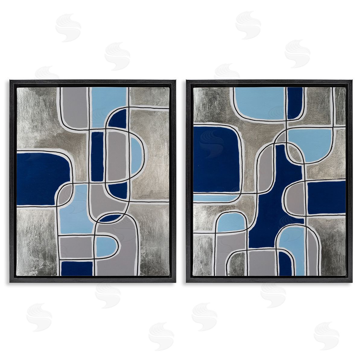 Michael Willett Blue & Grey Geometrics Black Floating Frame Canvas Wall Art Print