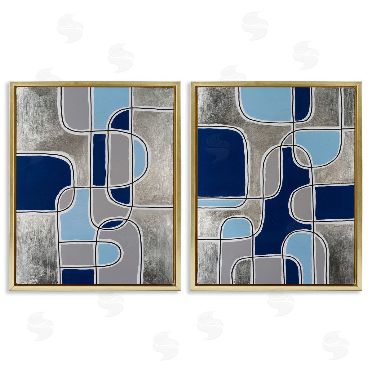 Michael Willett Blue & Grey Geometrics Gold Floating Frame Canvas Wall Art Print
