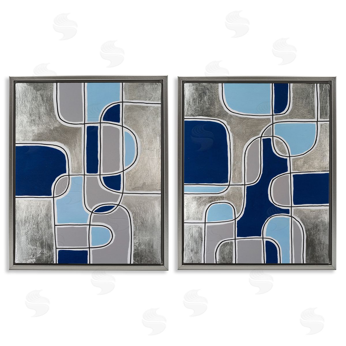 Michael Willett Blue & Grey Geometrics Gray Floating Frame Canvas Wall Art Print
