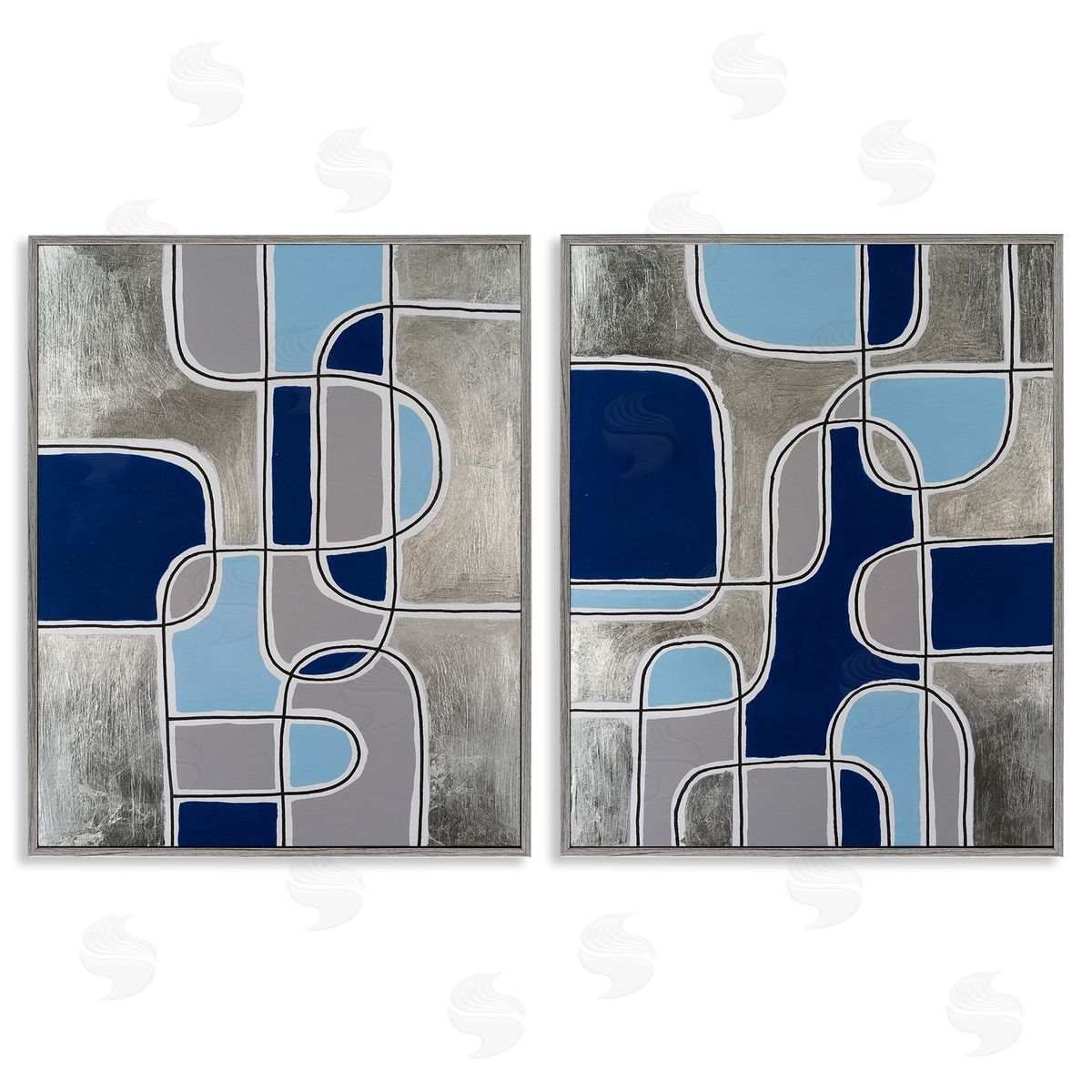 Michael Willett Blue & Grey Geometrics Gray Framed Giclee Wall Art Print