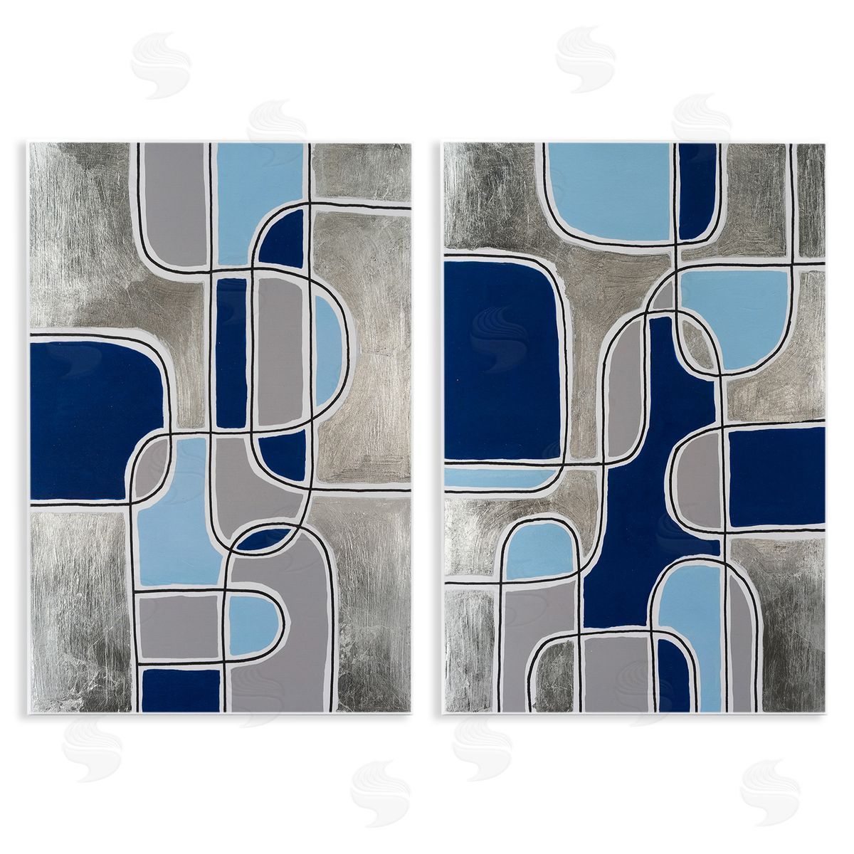 Michael Willett Blue & Grey Geometrics Wooden Wall Plaque Art Print