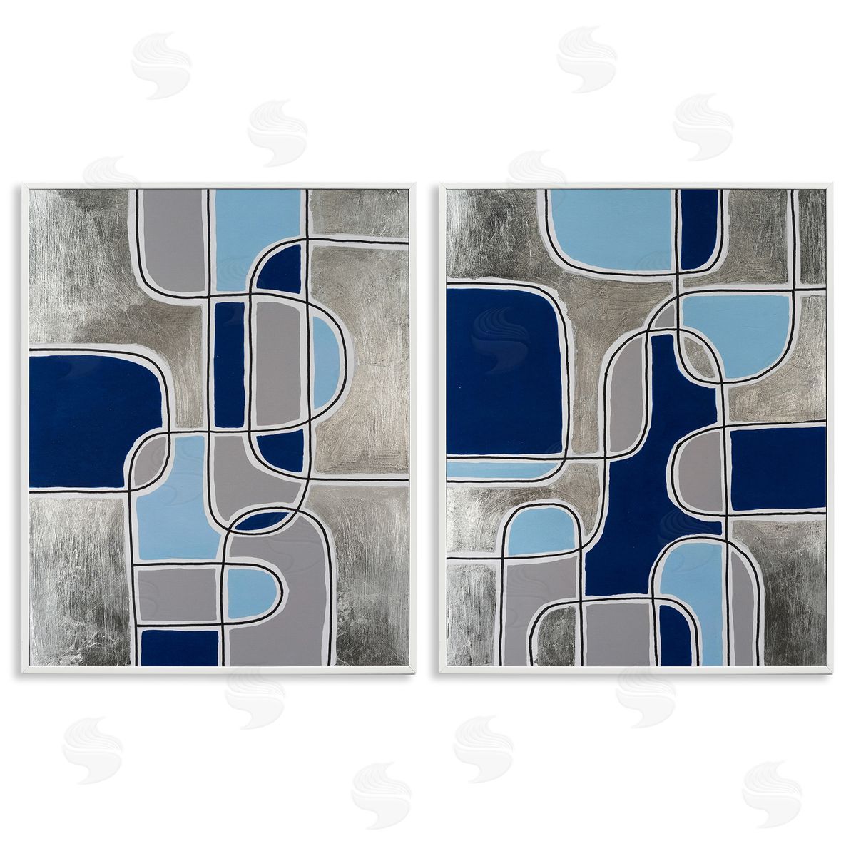 Michael Willett Blue & Grey Geometrics White Framed Giclee Wall Art Print
