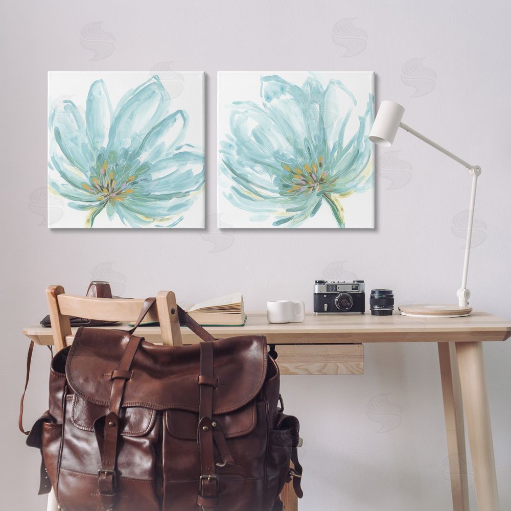 June Erica Vess Blue Blossoms on White Canvas Wall Art Print in Room