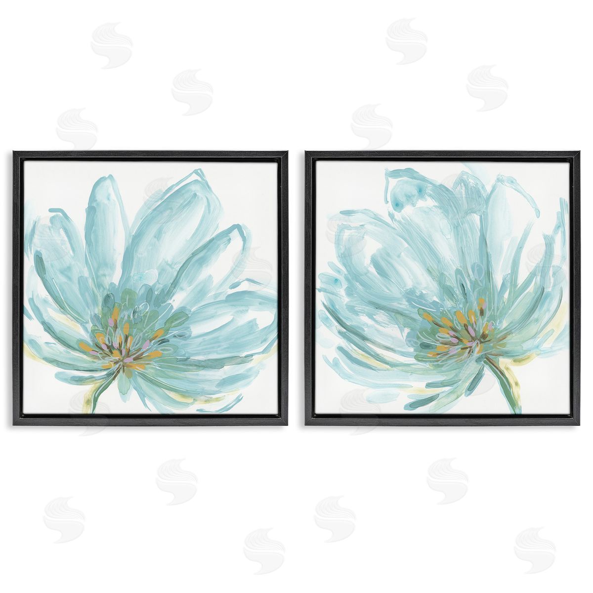 June Erica Vess Blue Blossoms on White Black Floating Frame Canvas Wall Art Print