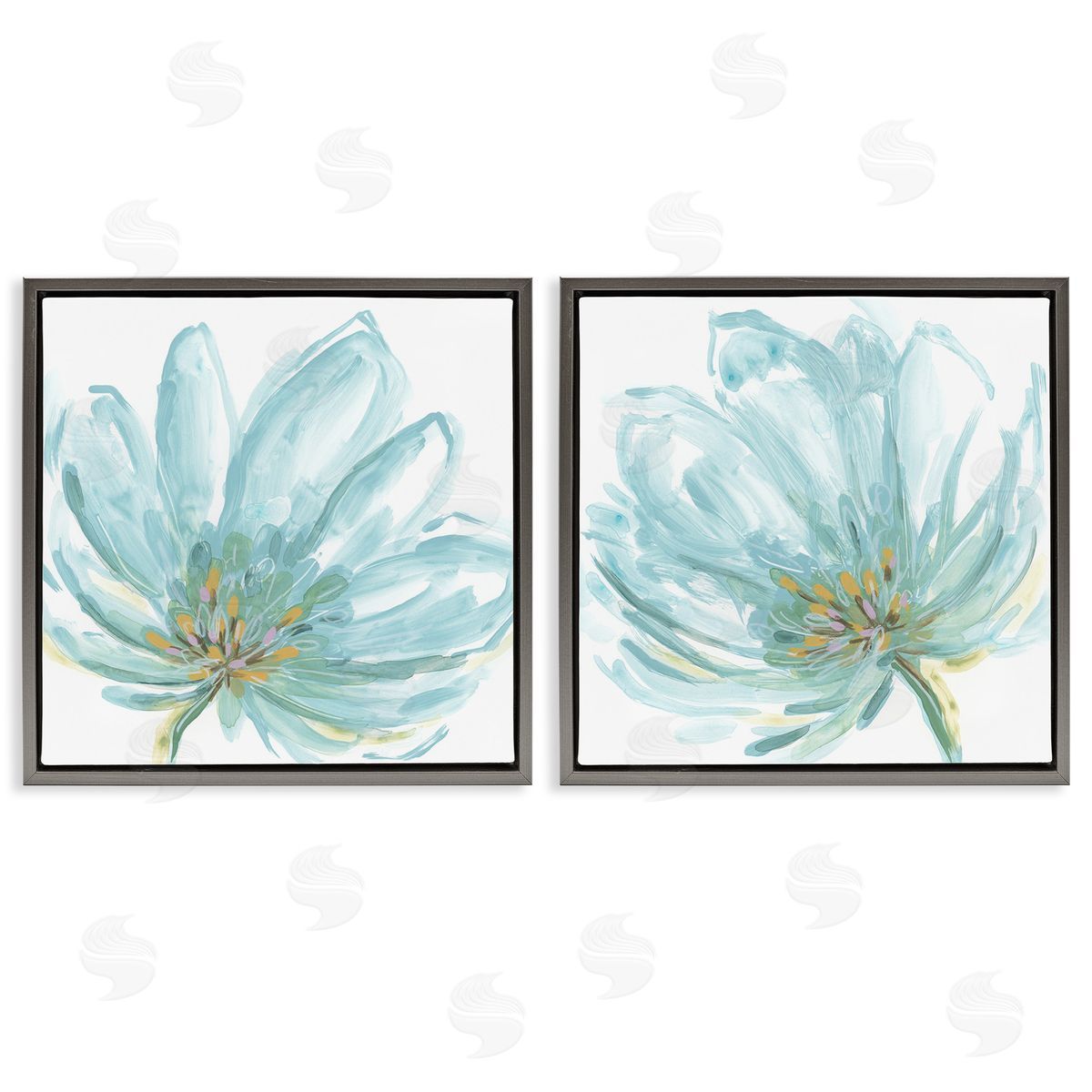 June Erica Vess Blue Blossoms on White Gray Floating Frame Canvas Wall Art Print