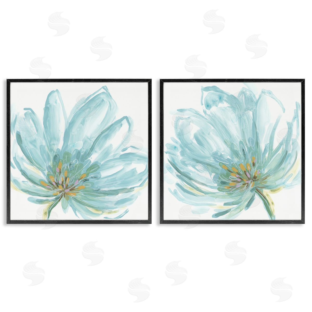 June Erica Vess Blue Blossoms on White Black Framed Giclee Wall Art Print