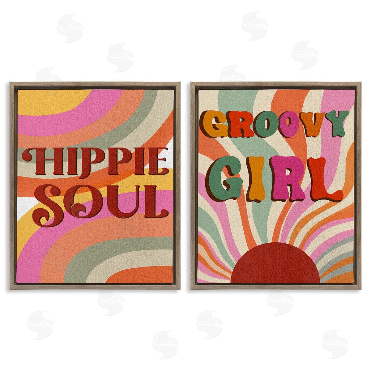 Regina Moore Groovy Striped Phrases Brown Floating Frame Canvas Wall Art Print