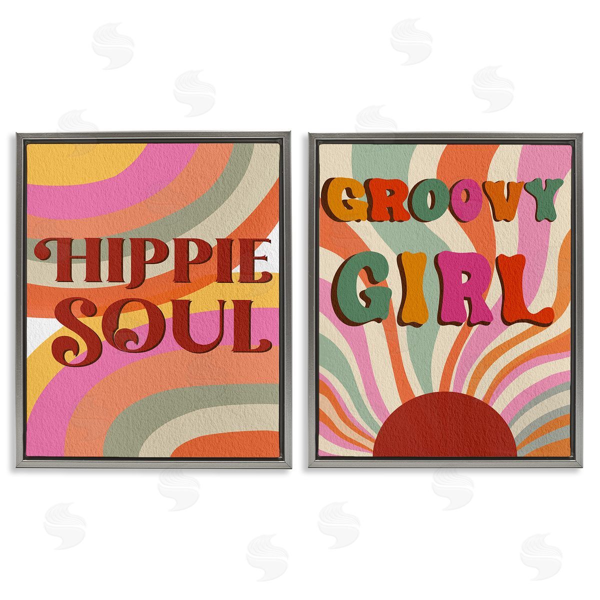 Regina Moore Groovy Striped Phrases Gray Floating Frame Canvas Wall Art Print