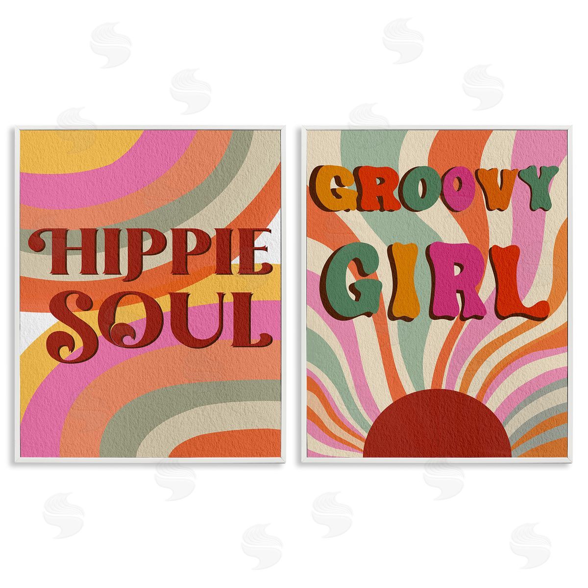 Regina Moore Groovy Striped Phrases White Framed Giclee Wall Art Print