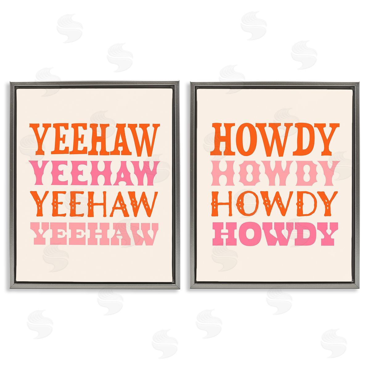 Victoria Barnes Yeehaw & Howdy Typography Gray Floating Frame Canvas Wall Art Print