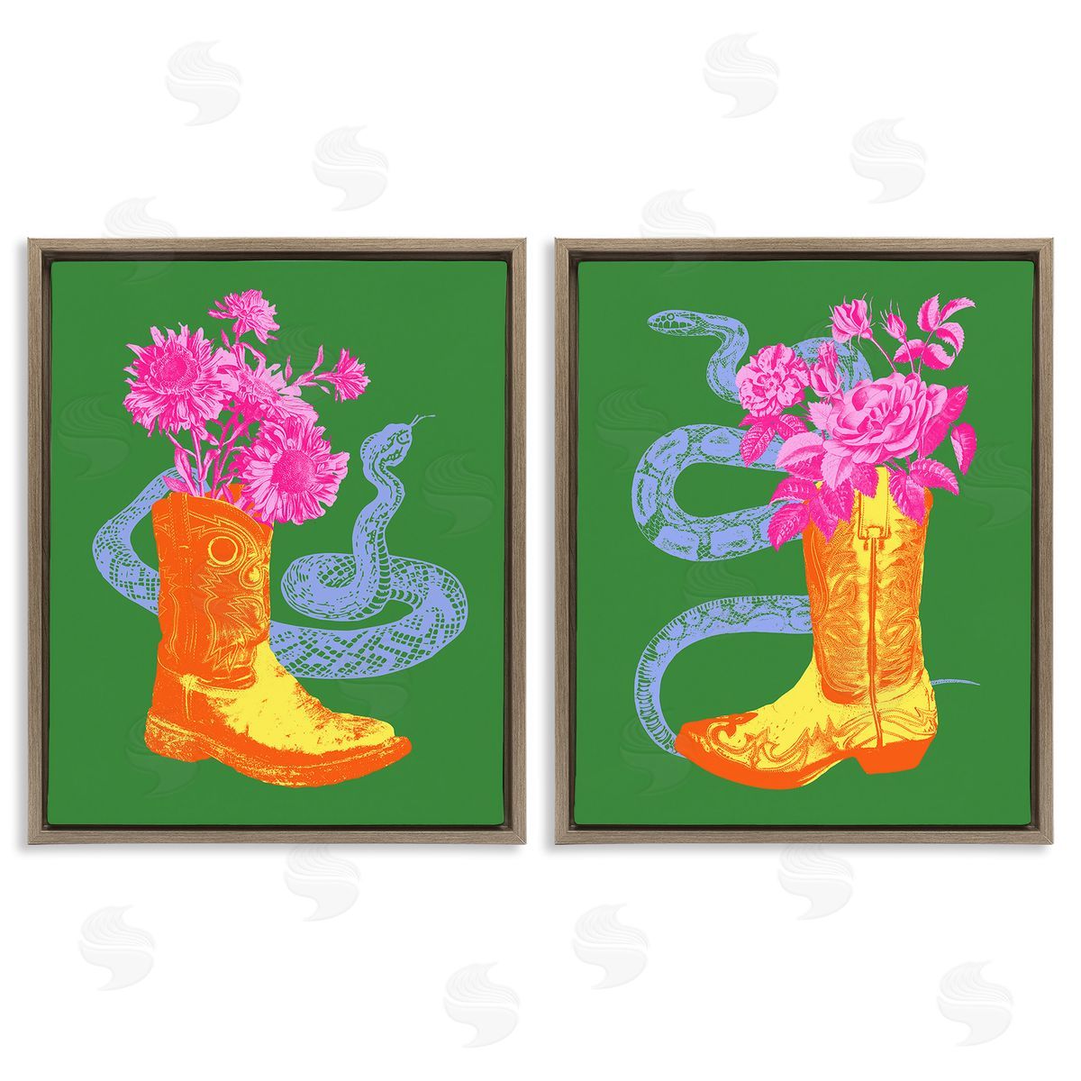 Victoria Barnes Cowgirl Bouquets & Snakes Brown Floating Frame Canvas Wall Art Print