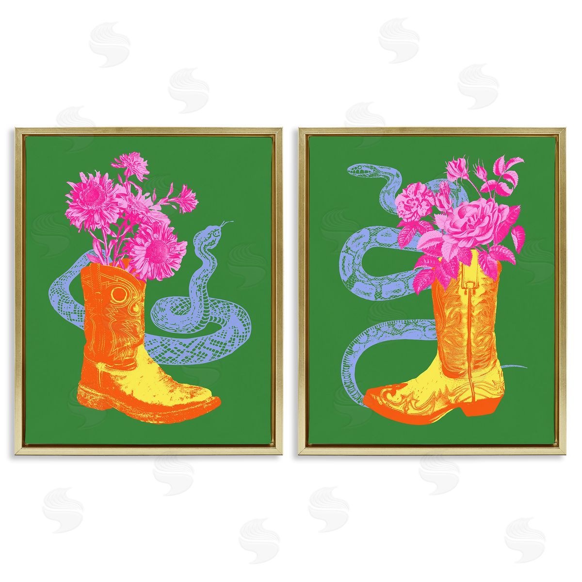 Victoria Barnes Cowgirl Bouquets & Snakes Gold Floating Frame Canvas Wall Art Print