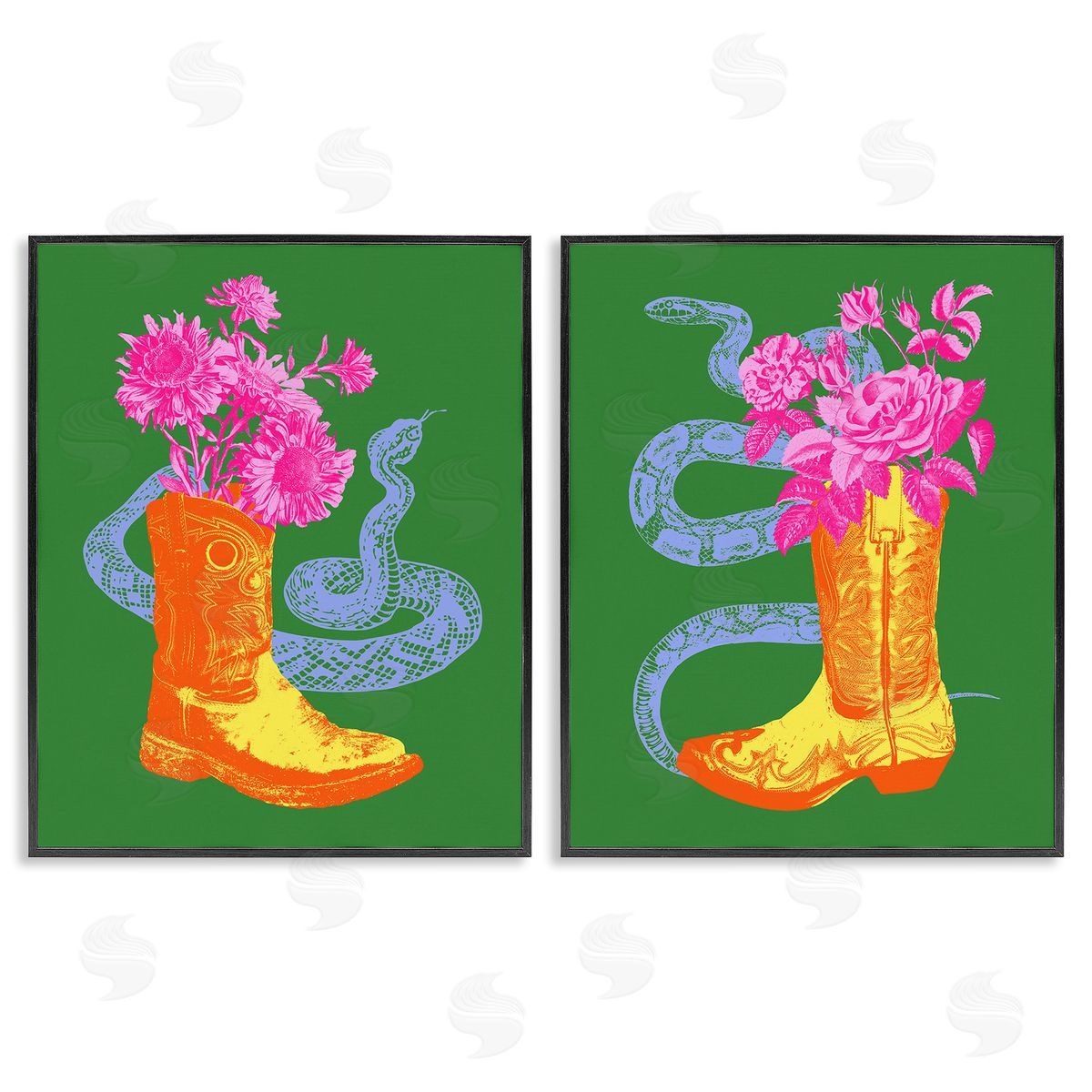 Victoria Barnes Cowgirl Bouquets & Snakes Black Framed Giclee Wall Art Print