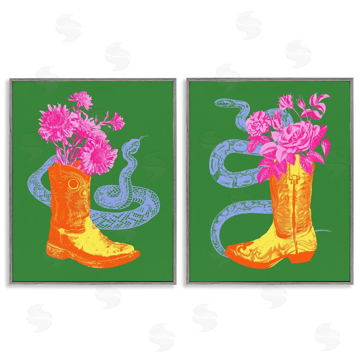 Victoria Barnes Cowgirl Bouquets & Snakes Gray Framed Giclee Wall Art Print