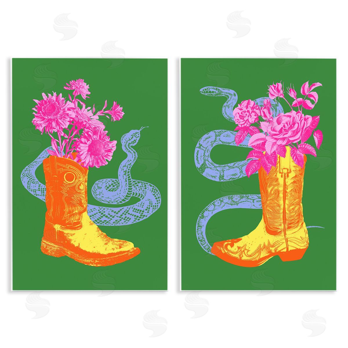 Victoria Barnes Cowgirl Bouquets & Snakes Wooden Wall Plaque Art Print