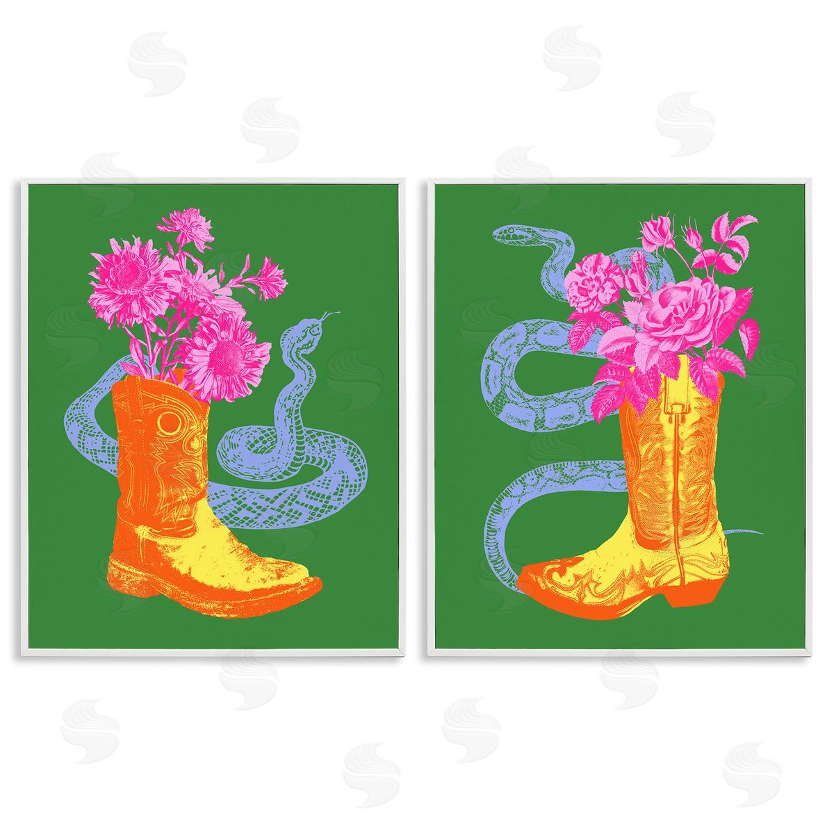 Victoria Barnes Cowgirl Bouquets & Snakes White Framed Giclee Wall Art Print