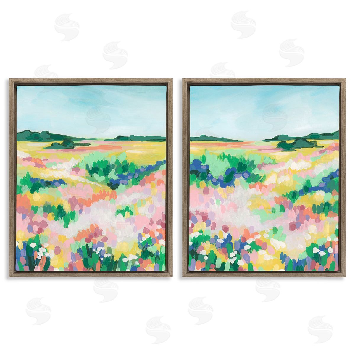 June Erica Vess Modern Country Meadow Brown Floating Frame Canvas Wall Art Print